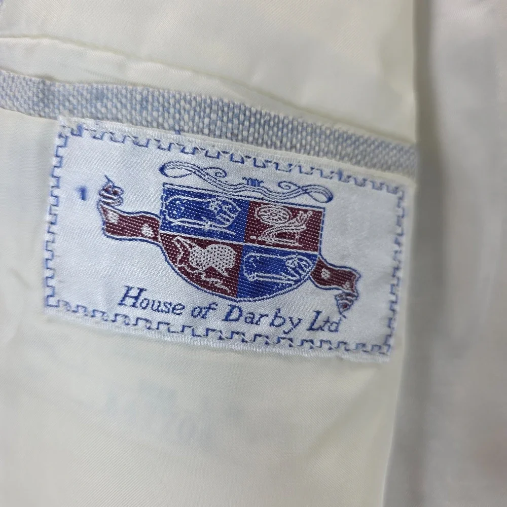 House of Darby Ltd Mens 36R Oatmeal Blue Fleck 100% Silk VTG Sport Coat Blazer